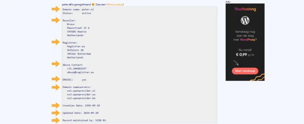 whois lookup resultaat
